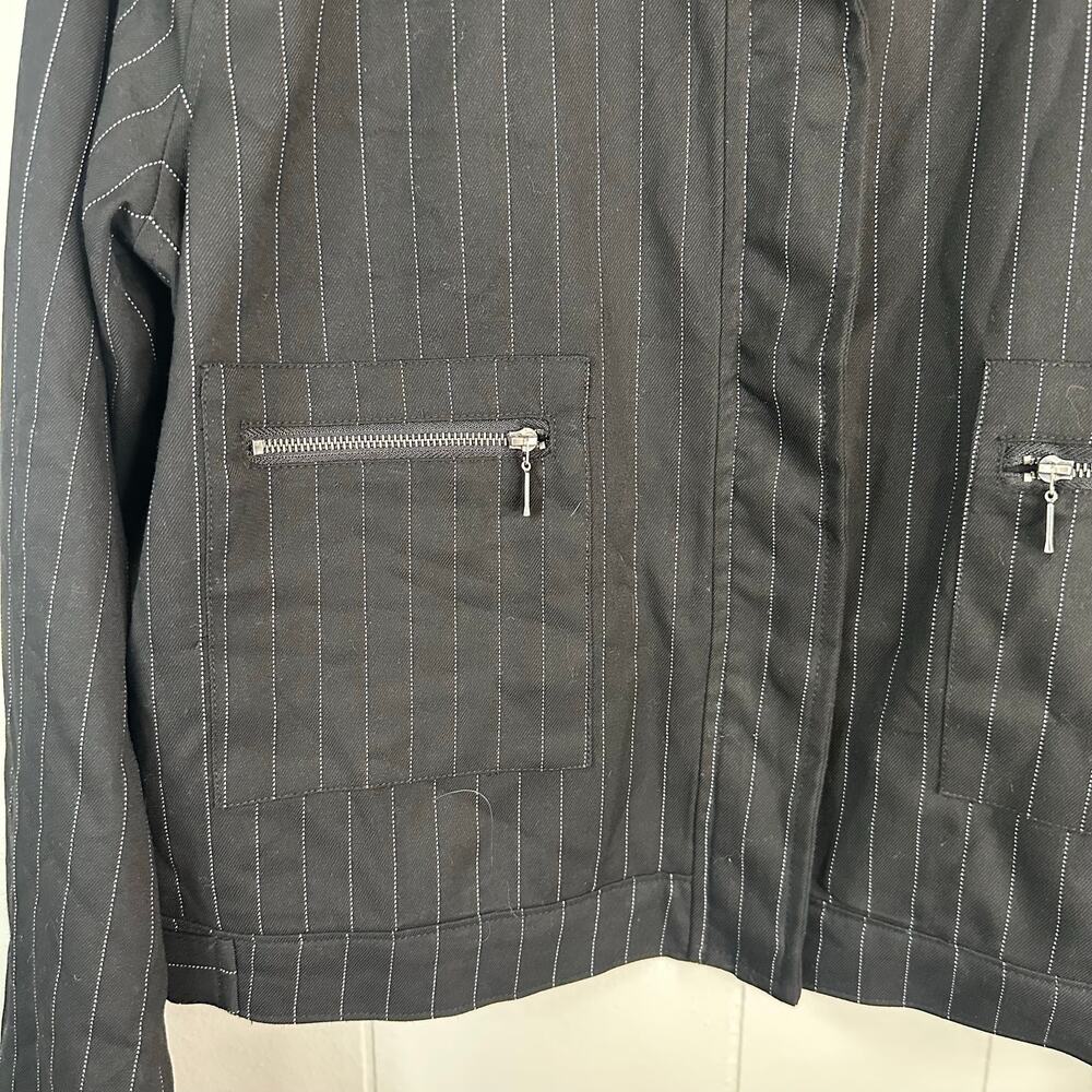 Five Star General Womens S Black Moto Jacket Pinstripe Zip Streetwear Y2K Urban - Picture 6 of 11